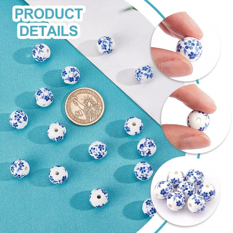 CHGCRAFT 200pcs 12mm Round Porcelain Beads - Ceramic Loose Beads for DIY Jewelry Making Supplies, Dodger Blue - Image 5